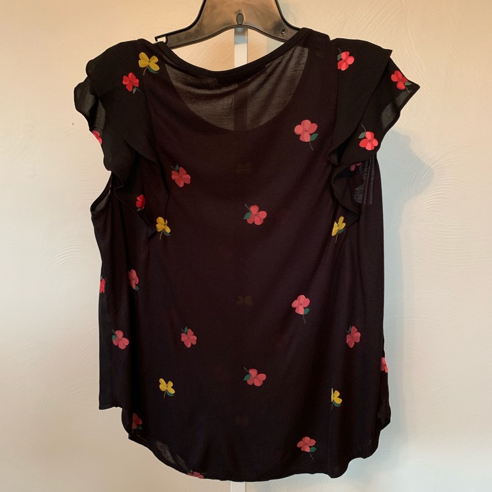 LOFT Mixed Media Ruffle Sleeve Shell - Picture 3 of 3